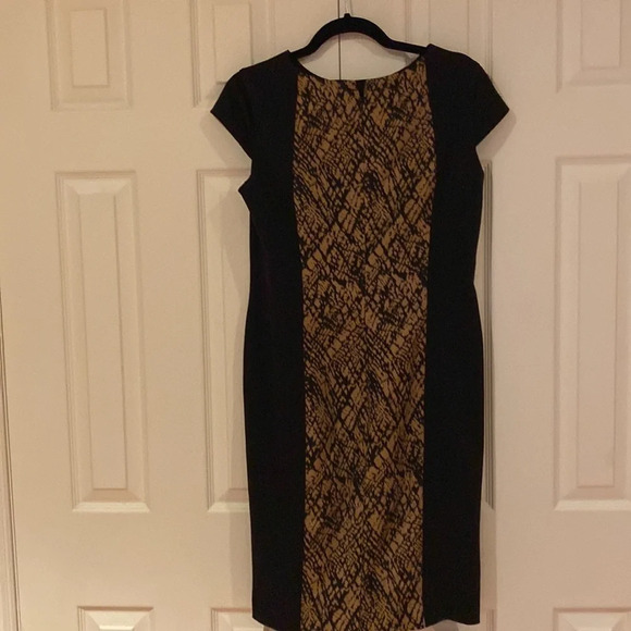 Jones New York Black tan Middle print stretch Jersey knit Midi dress  Sz 10 - Picture 9 of 12